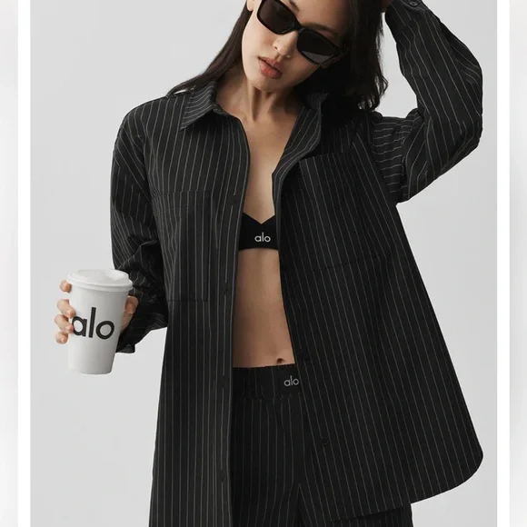 ALO Yoga Pinstripe Daylight Button Down Long Sleeve - Picture 4 of 6